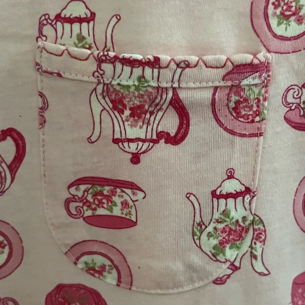 Midnight by Carole Hochman Pink and Green Tea Print Nightshirt 100 %Cotton - Picture 9 of 11